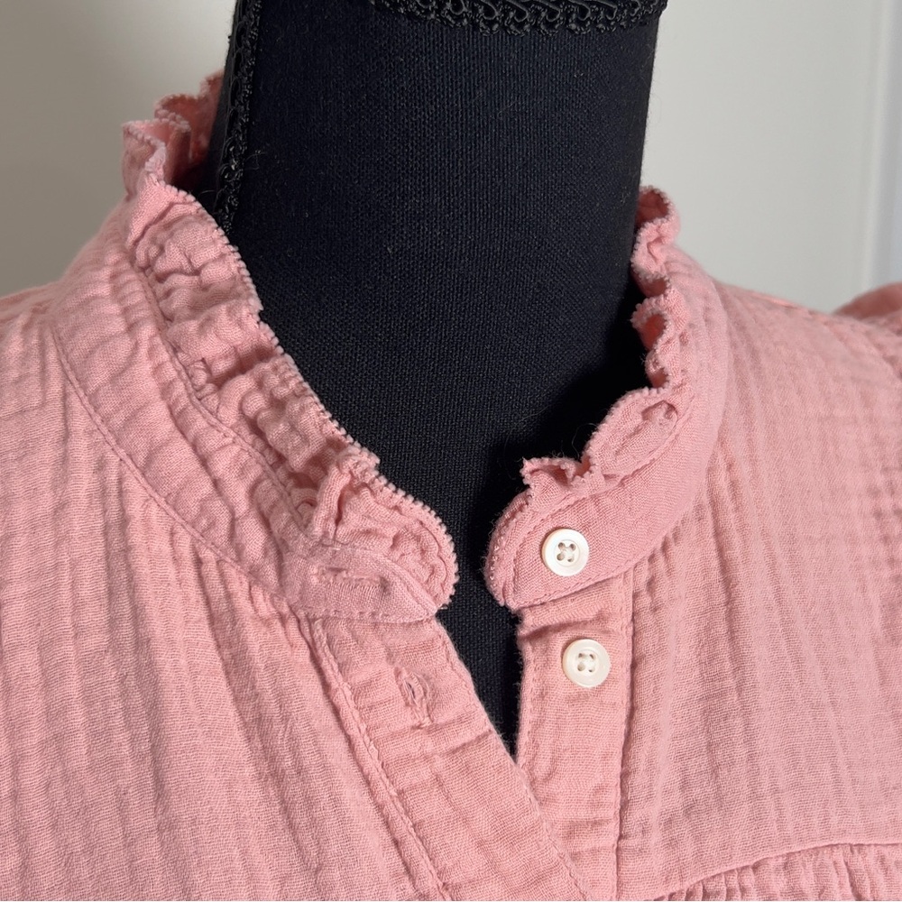 J. Crew Light Pink Ruffle Sleeveless Button Soft Cotton Blouse Medium Women’s - Picture 12 of 16
